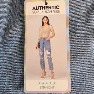 Simply Society Bandana Patch Straight Super High Rise 9/29 Distressed Jeans NEW